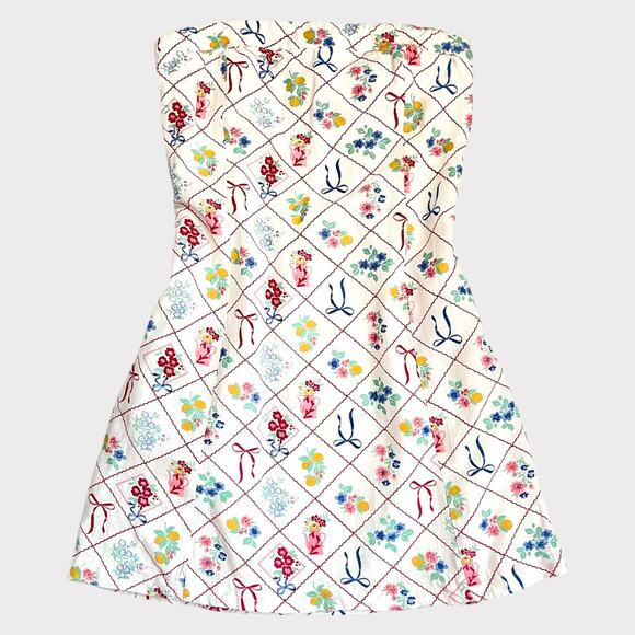Jessica Simpson Mini Strapless Dress Floral Box Lemon Couette Size Medium - Picture 1 of 12